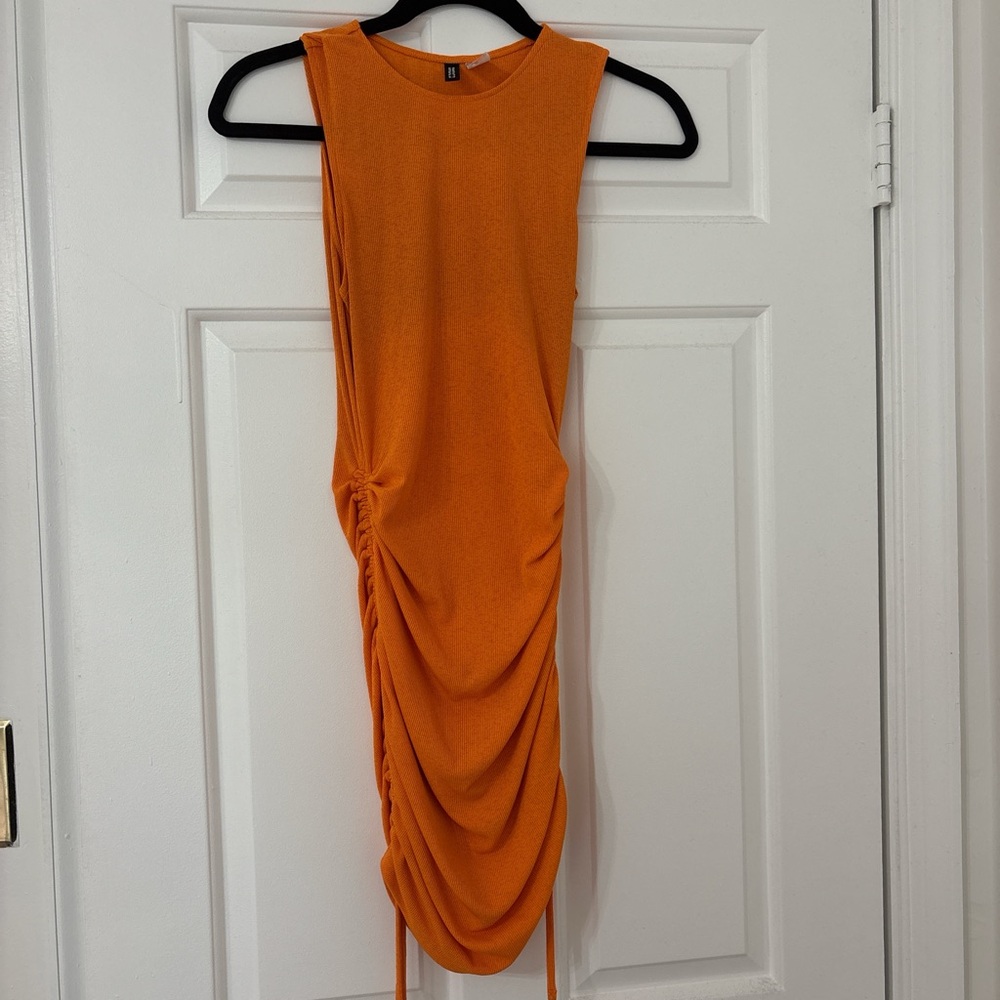 Orange Ruched Bodycon Mini Dress